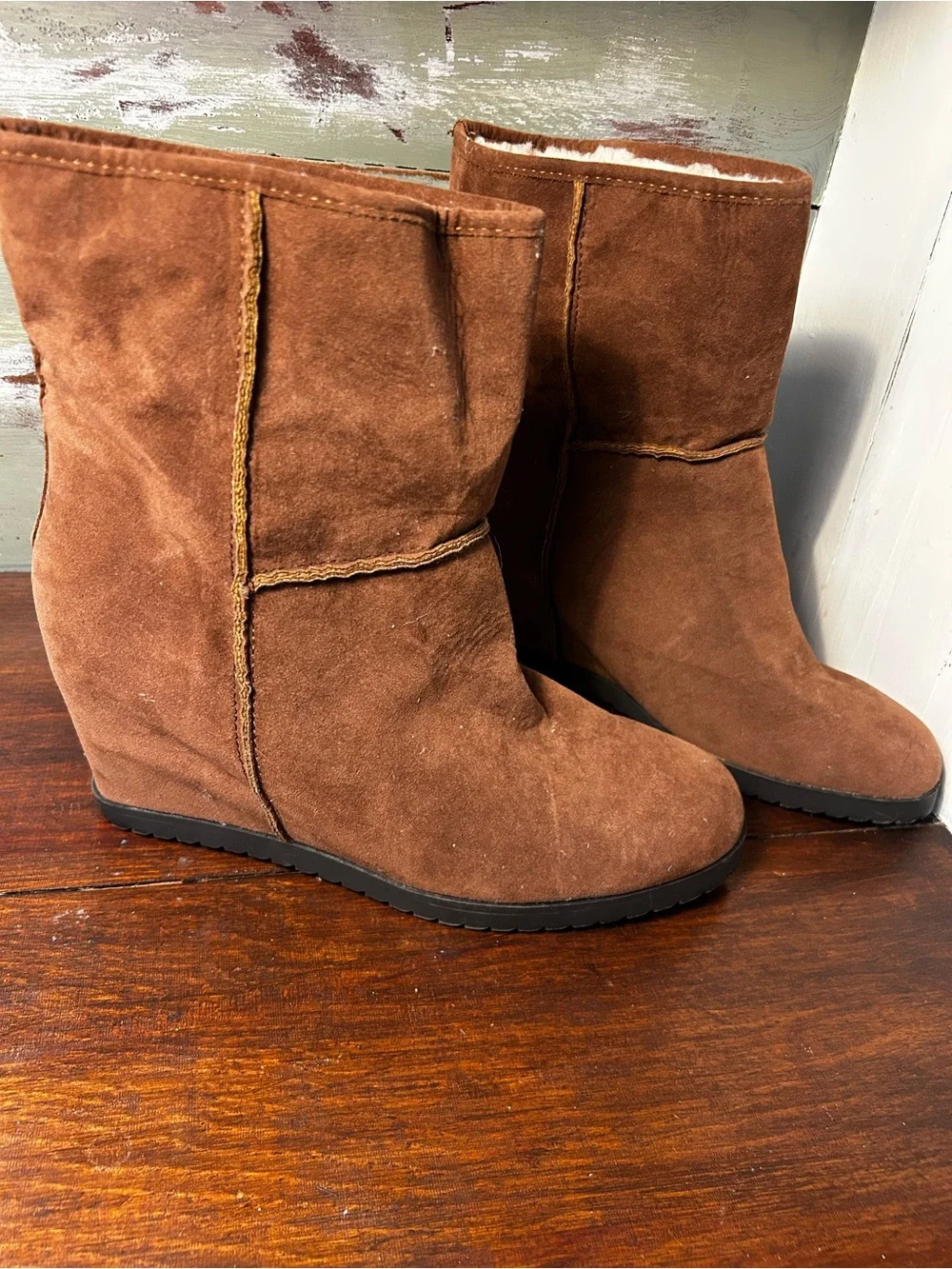 Sugar Brown Suede Wedge Booties